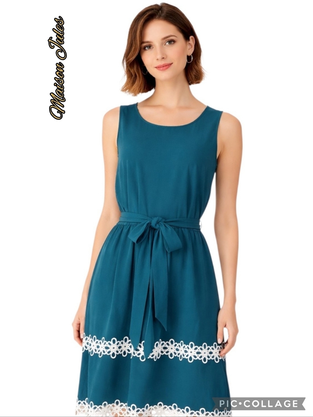 Maison Jules dress melbourne green embroidered white trim belted sz xxl nwt 🎉HP